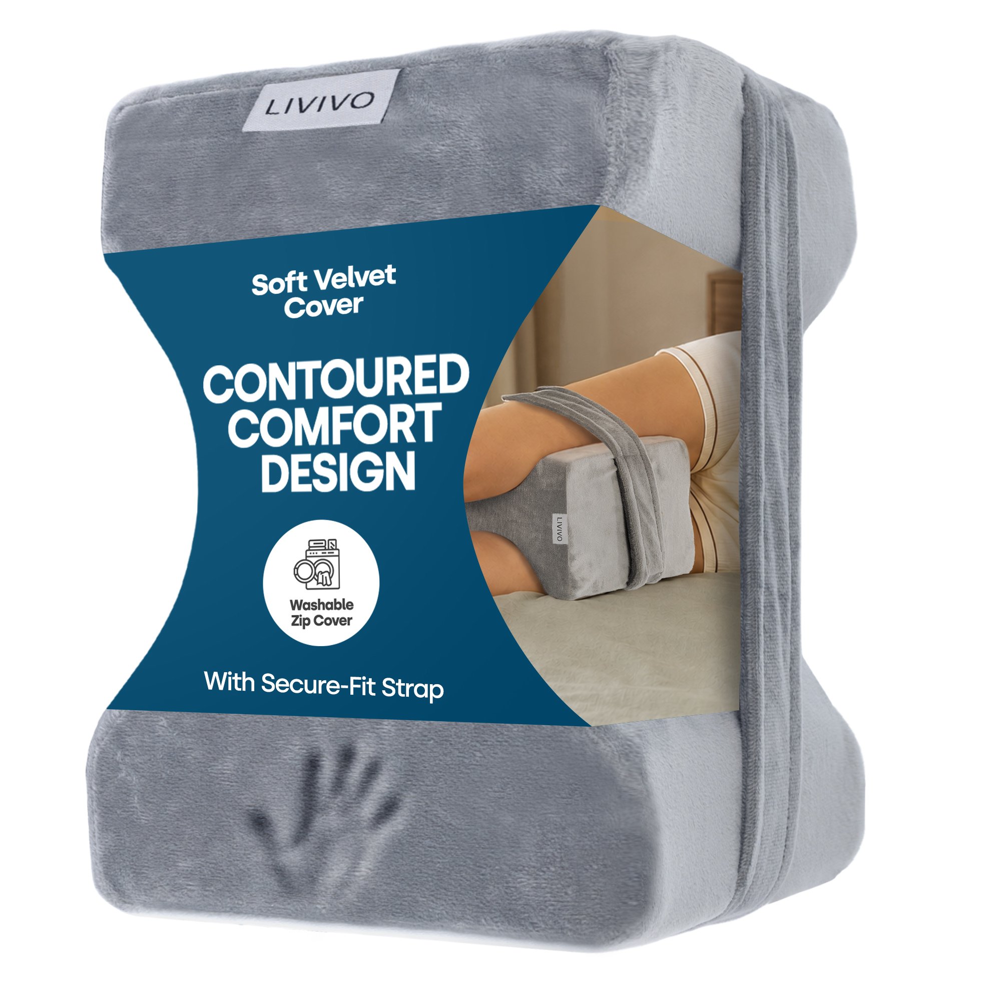 LIVIVO Ergonomic Fleece Knee Support Leg Pillow - Grey