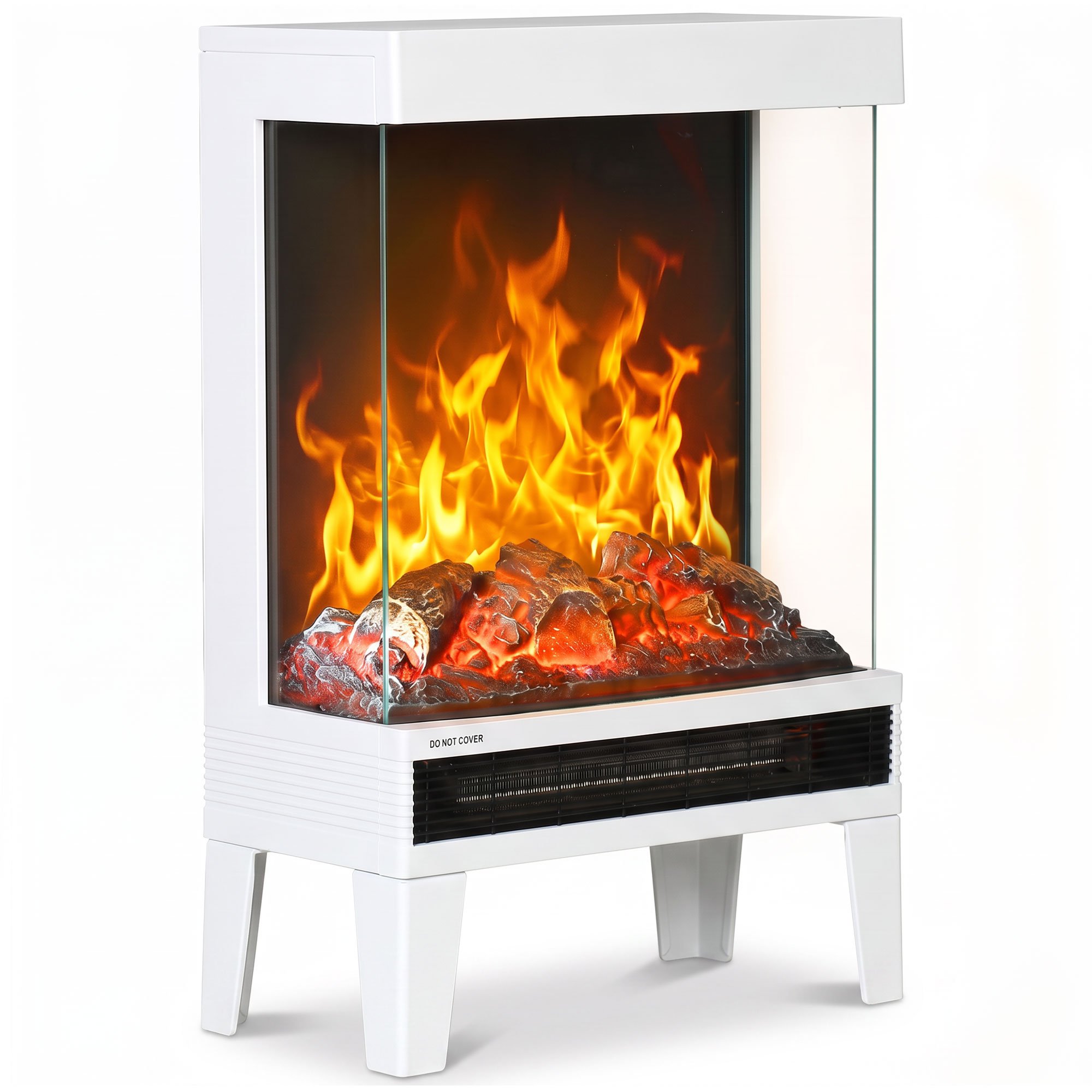 HOMCOM Electric Fireplace Heater with LED and Temperature Control - White