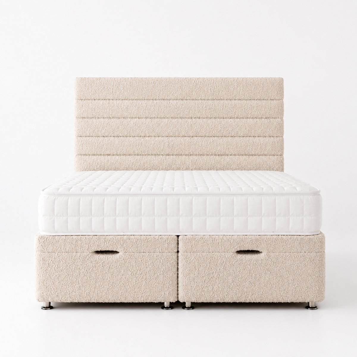 Comfy Deluxe Verona   5ft King Size Boucle End Lift Ottoman Bed Set - Cream