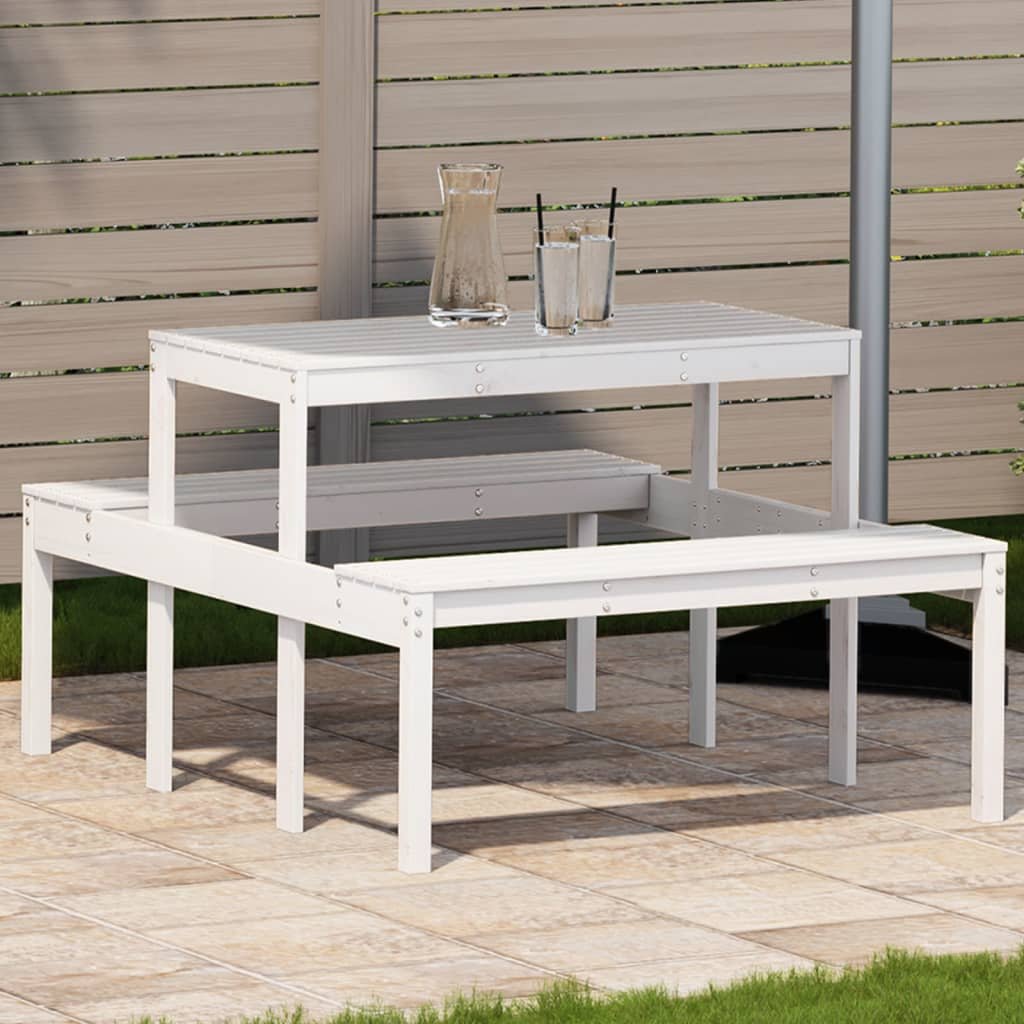 Walplus Solid Pine Wood Picnic Table - White - 110 x 134 x 75 cm