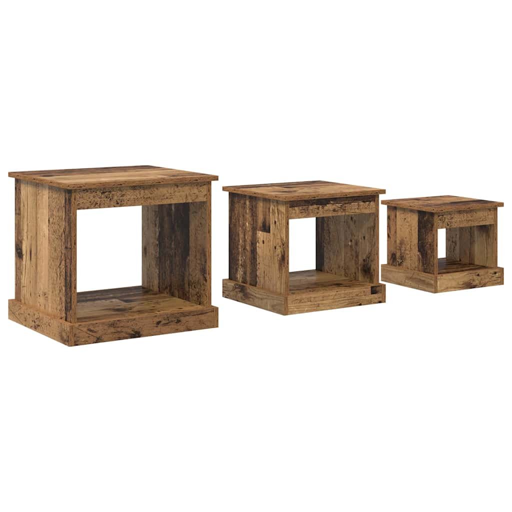 Walplus Pack of 3 Engineered Wood Coffee Table - Dark Wood - 48 x 45 x 45 cm