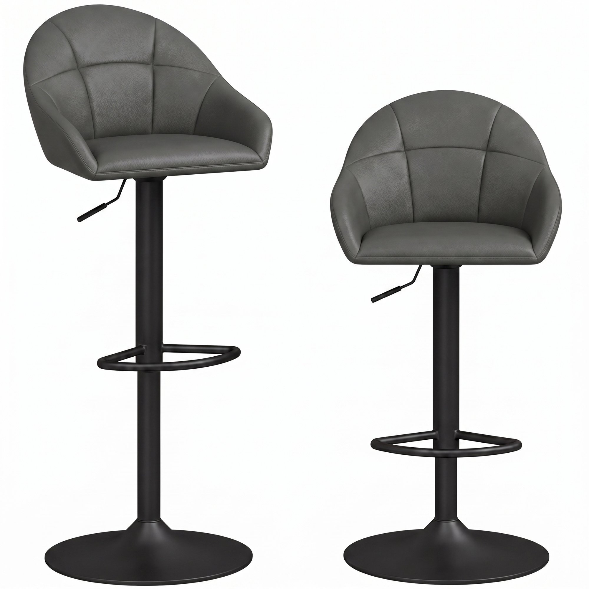 HOMCOM Set of 2 Faux Leather Swivel Bar Stools with Backrest and Arm - Grey