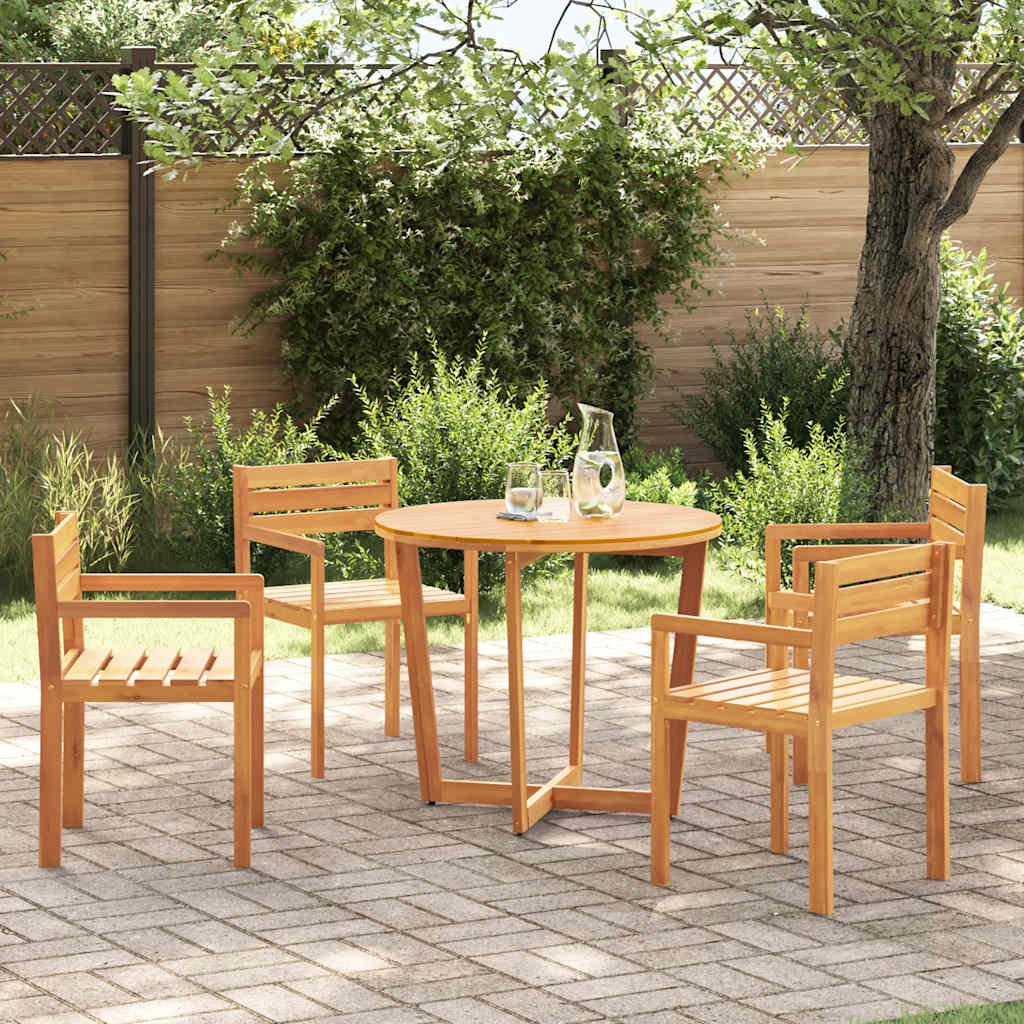 Walplus 5 Piece Solid Acacia Wood Garden Dining Set - Brown - 90 x 75 cm