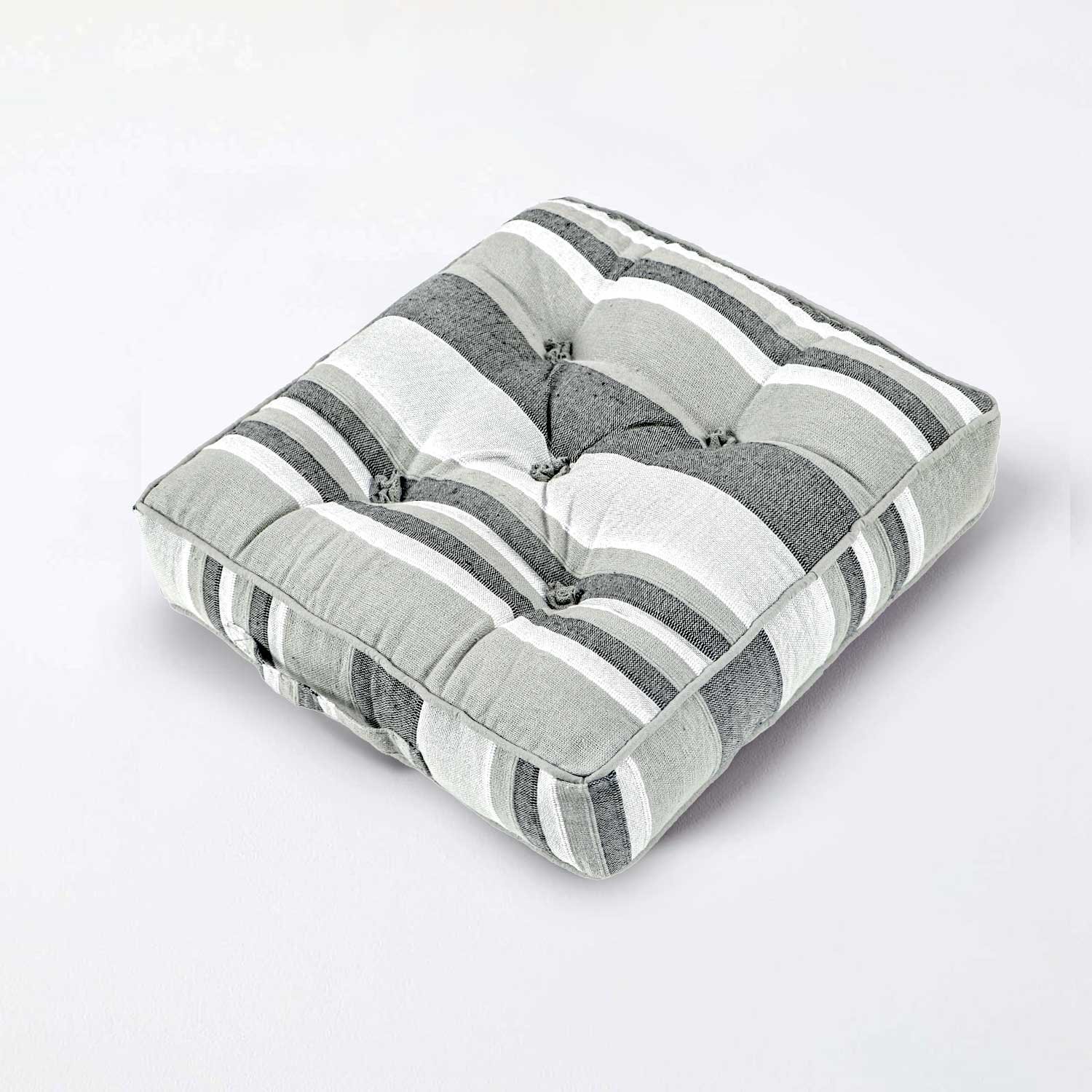 Homescapes Morocco Striped Cotton Floor Cushion - Monochrome