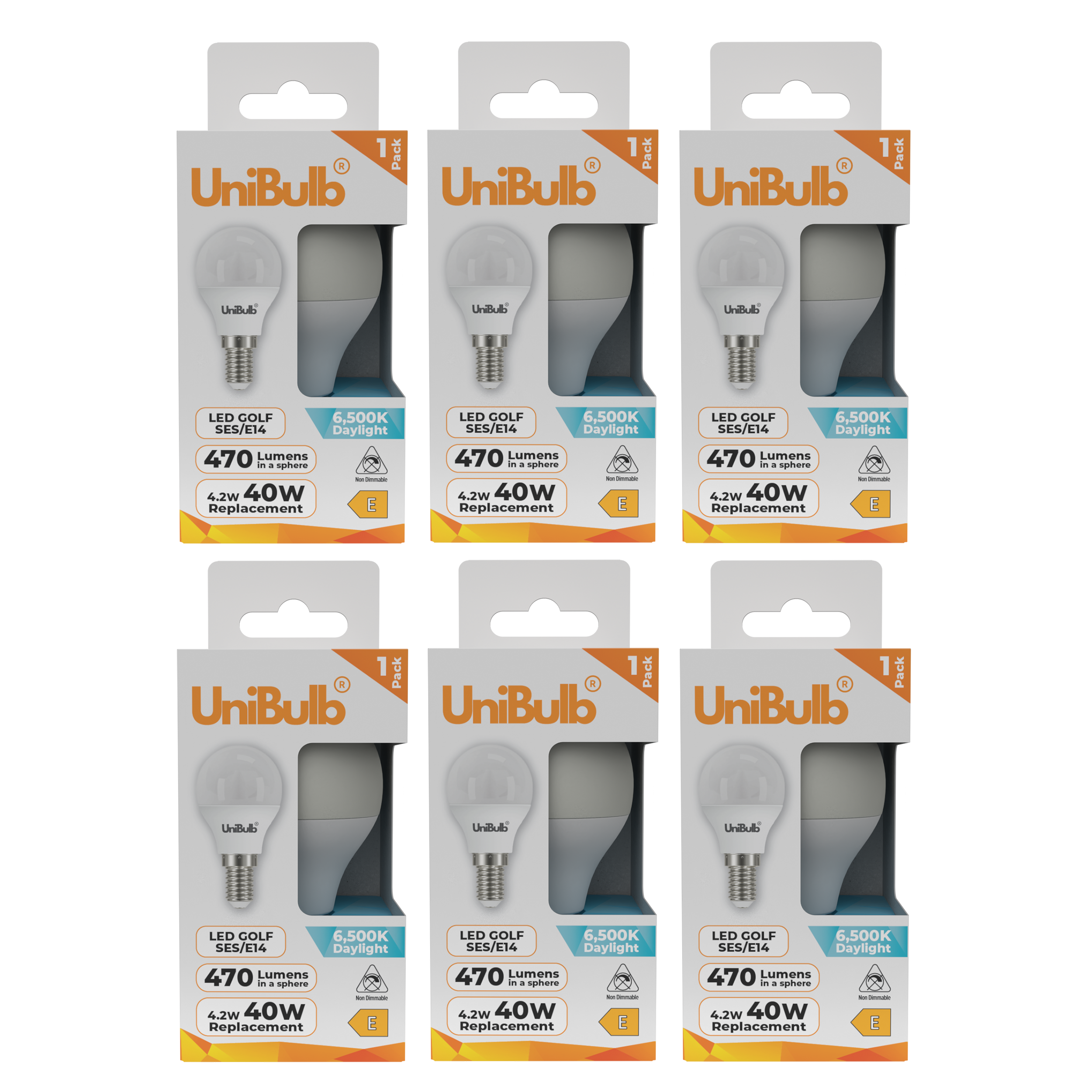 UniBulb 4.2W LED Daylight Golf Ball E14 Light Bulb - Pack of 6