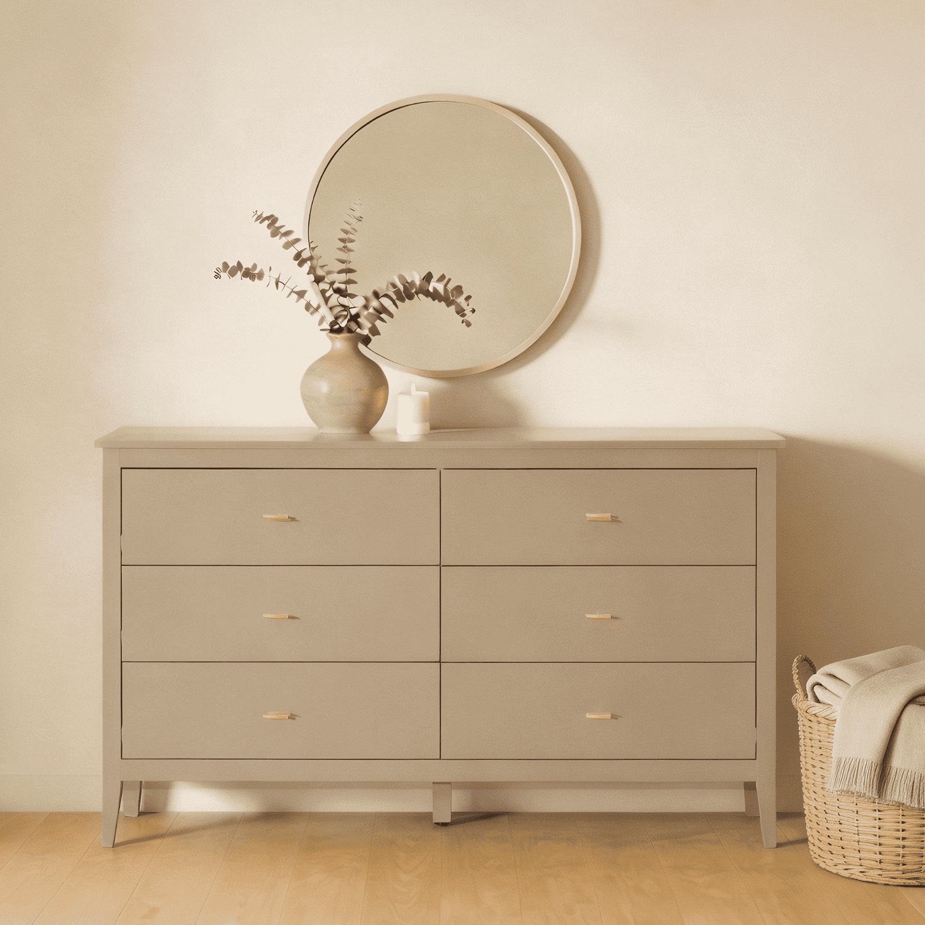Home Source Grace 6 Drawer Chest with Gold Handles - Greige