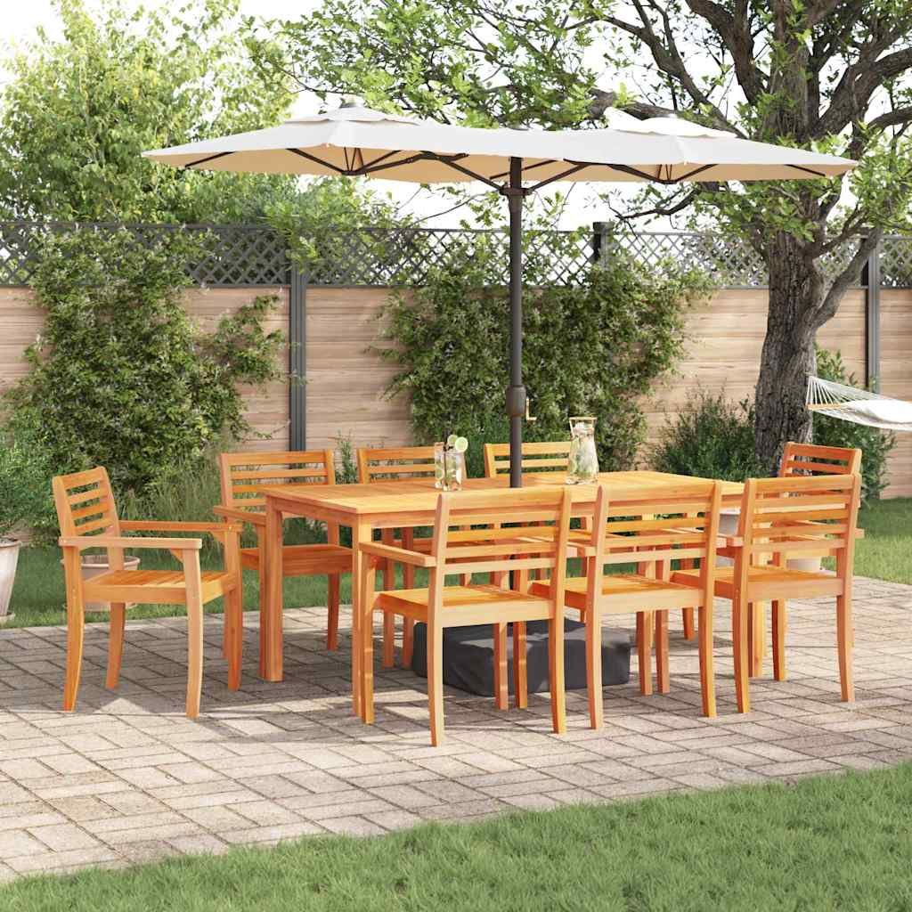 Walplus 9 Piece Solid Acacia Wood Garden Dining Set - Brown - 180 x 90 x 75 cm