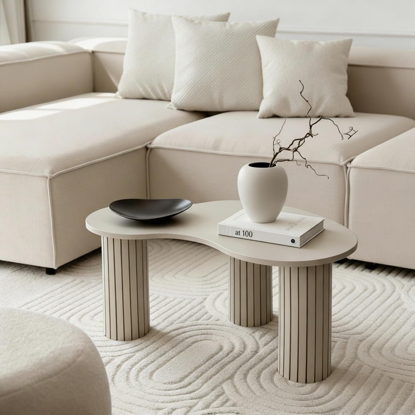 OHS Madison Ribbed Irregular Coffee Table - Natural