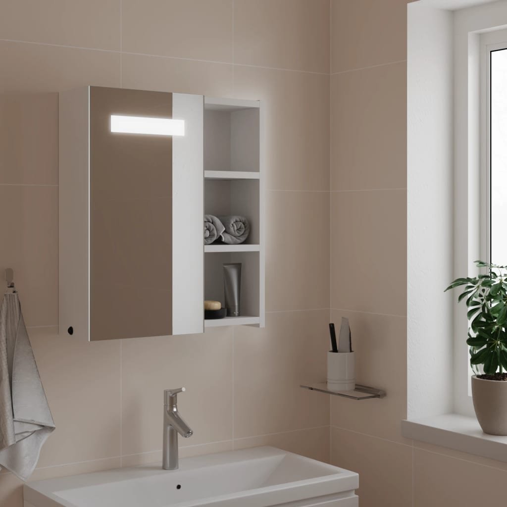 Walplus Engineered Wood LED Bathroom Mirror Cabinet - White - 45 x 13 x 52 cm