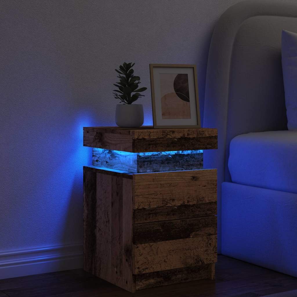 Walplus LED Engineered Wood Bedside Cabinet - Dark Wood - 35 x 39 x 55 cm