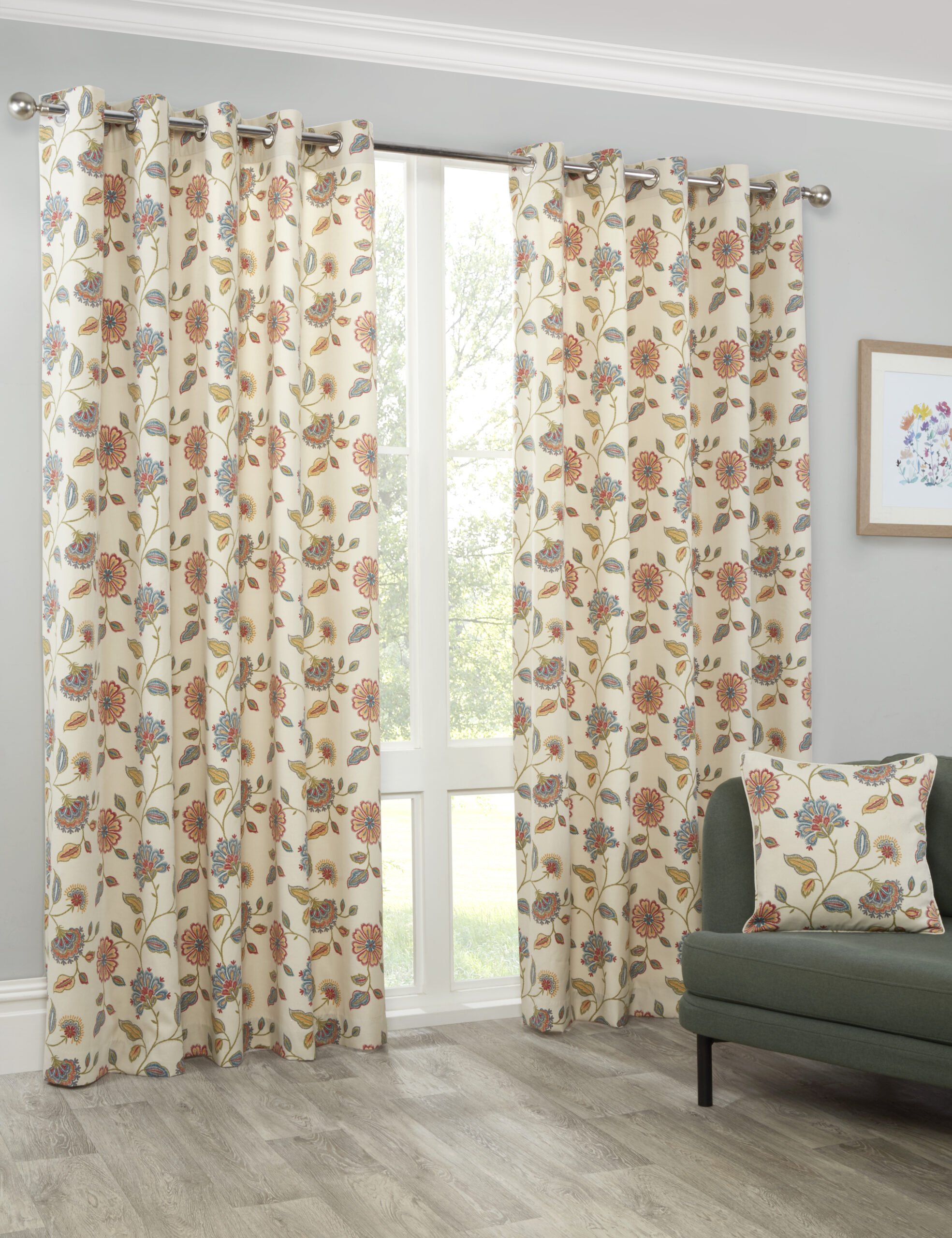 Sundour Shelley Fully Lined Floral Eyelet Curtains - 117cm x 229cm - Multi