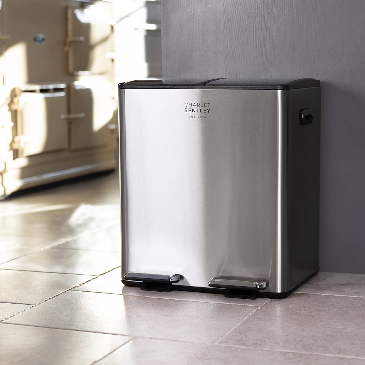Charles Bentley 30L Double Compartment Kitchen Bin - Grey