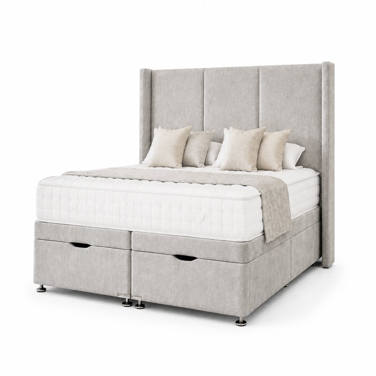 Comfy Deluxe Zane  4ft6 Double  Ottoman End Lift  Bed Set - Naples Silver