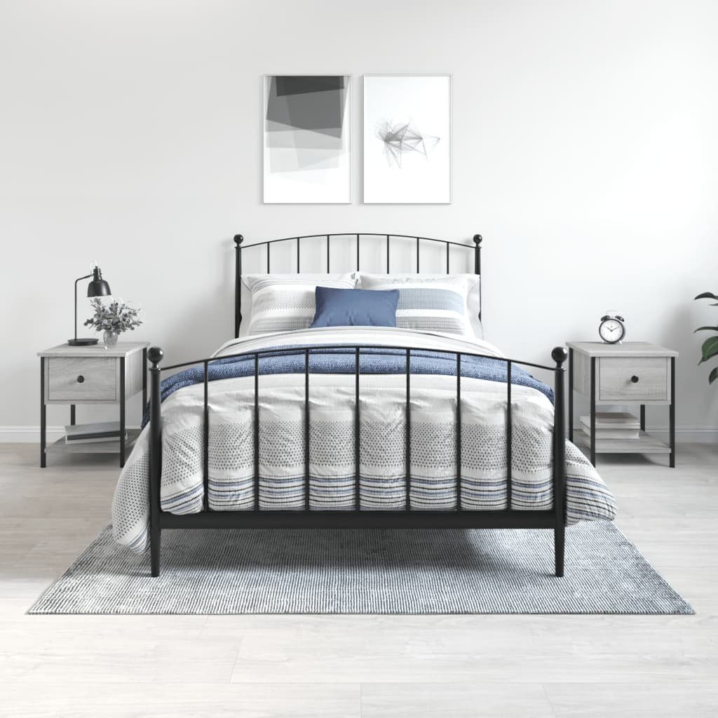 Walplus Pack of 2 Bedside Table - Grey and Oak - 34 x 35.5 x 45 cm
