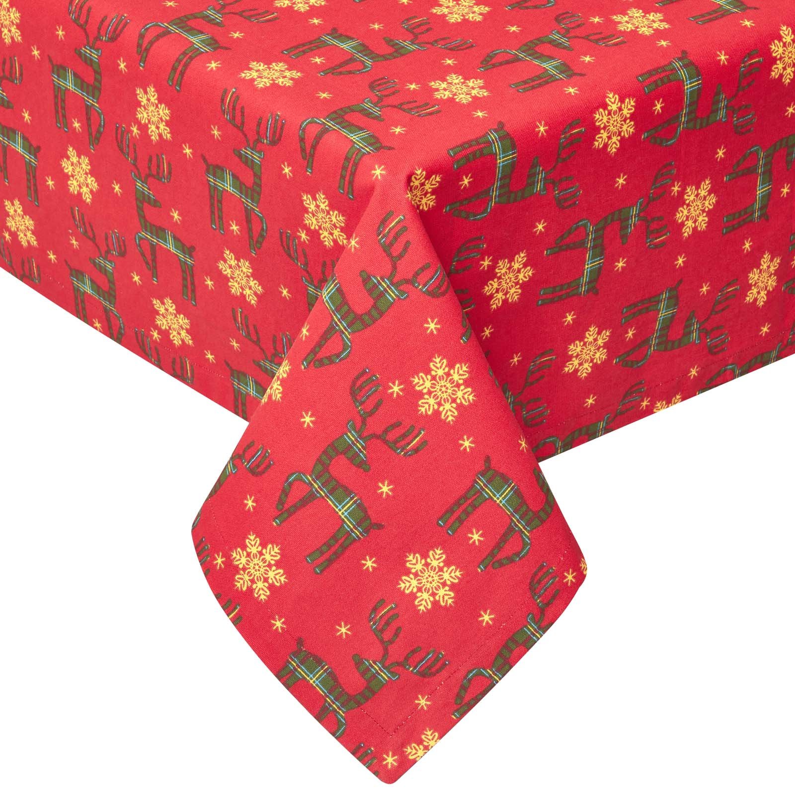 Homescapes Cotton Christmas Reindeer Tablecloth - 178 x 305 cm - Red