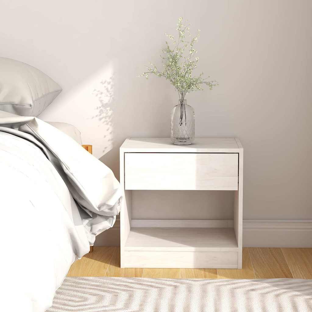 Walplus Solid Pine Wood Bedside Cabinet - White - 40 x 31 x 40 cm