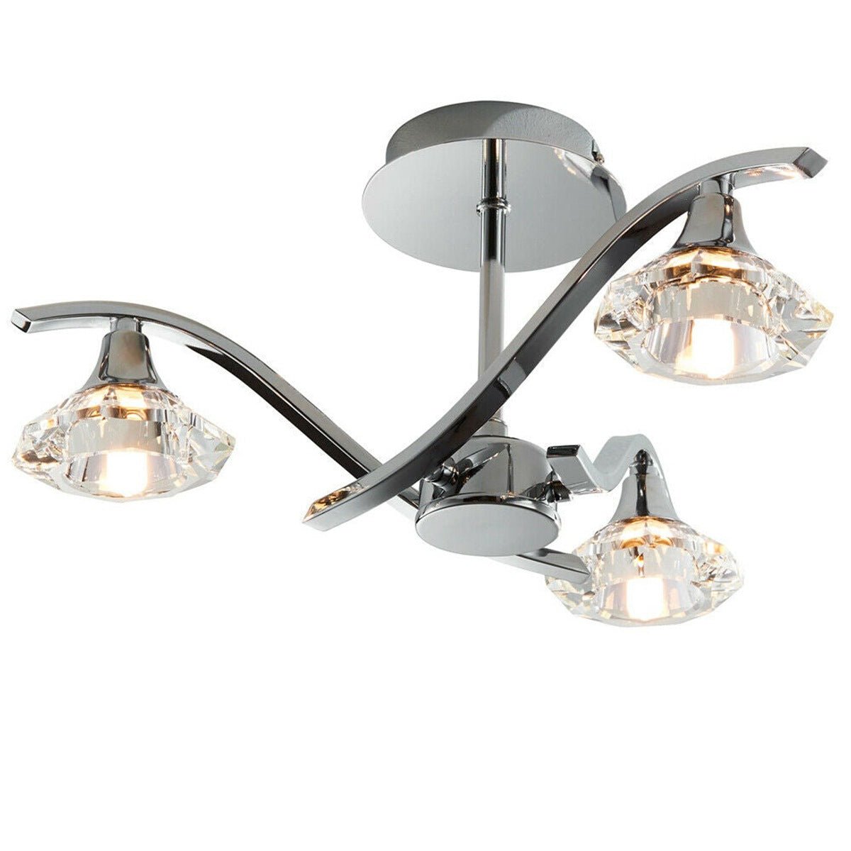 Loops Direct Steel and Crystal Semi Flush Ceiling Light - Chrome Clear Crystal
