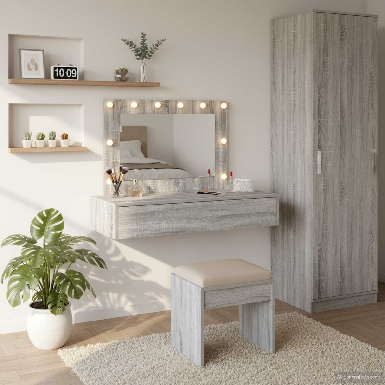 Walplus 1 Drawer Engineered Wood Dressing Table - Grey - 100 x 40 x 70 cm