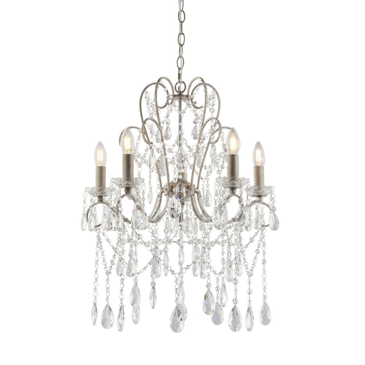 Loops Direct Steel and Glass 5-Bulb Ceiling Chandelier - Aged Silver