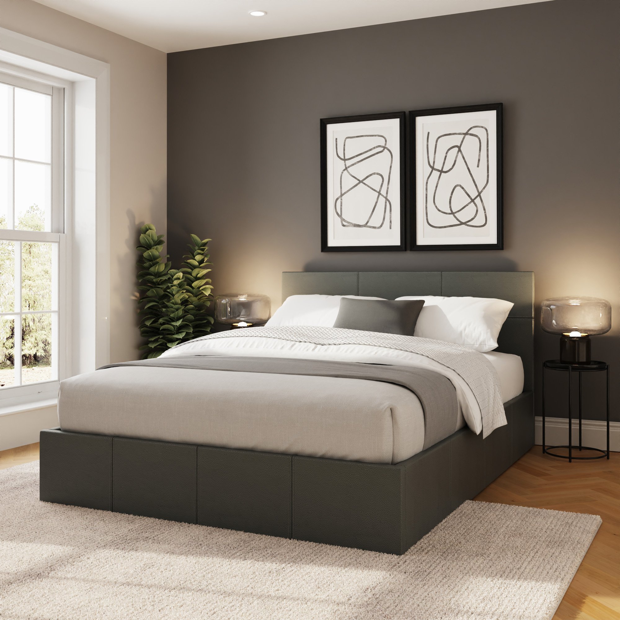 GFW Side Lift Double Faux Leather Ottoman Bed with Mattress - Grey