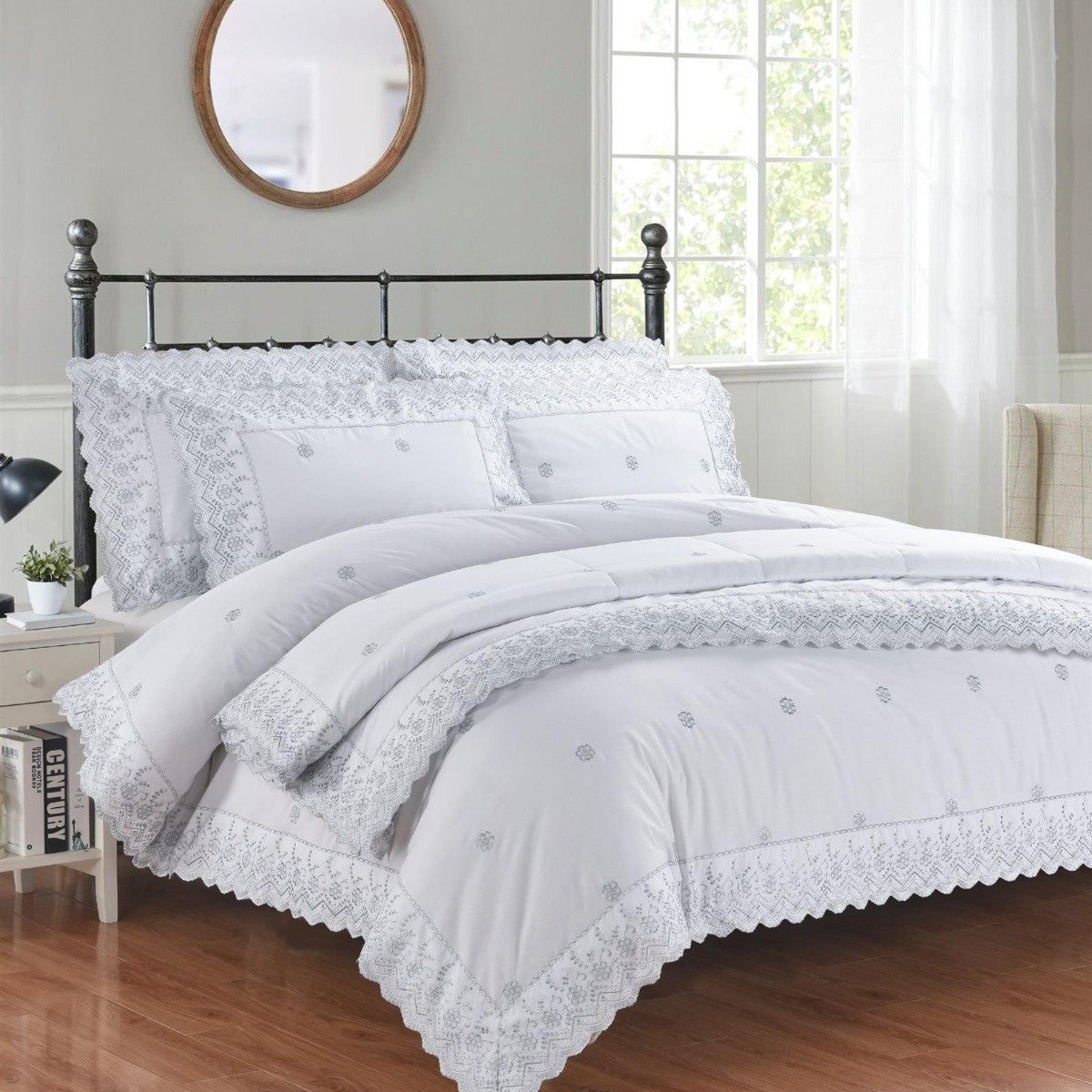 Rapport Gabrielle Duvet Cover Set - Single - Silver & White
