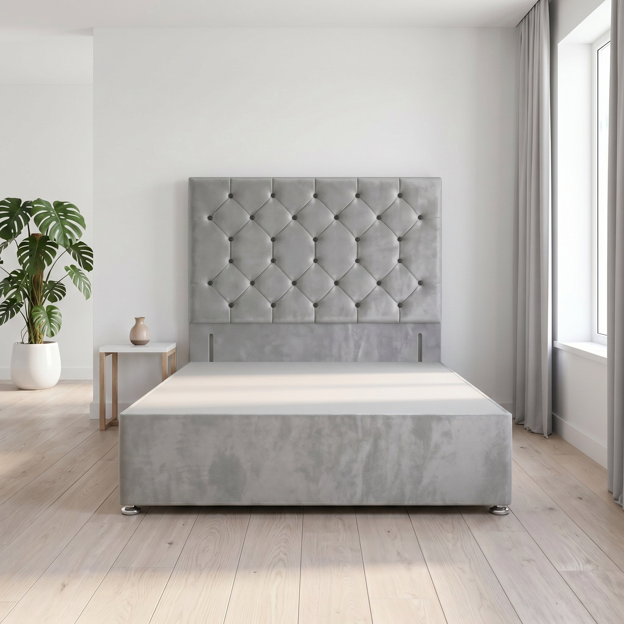 Somnior Diamante Velvet 3FT Single Divan Bed Base - Silver