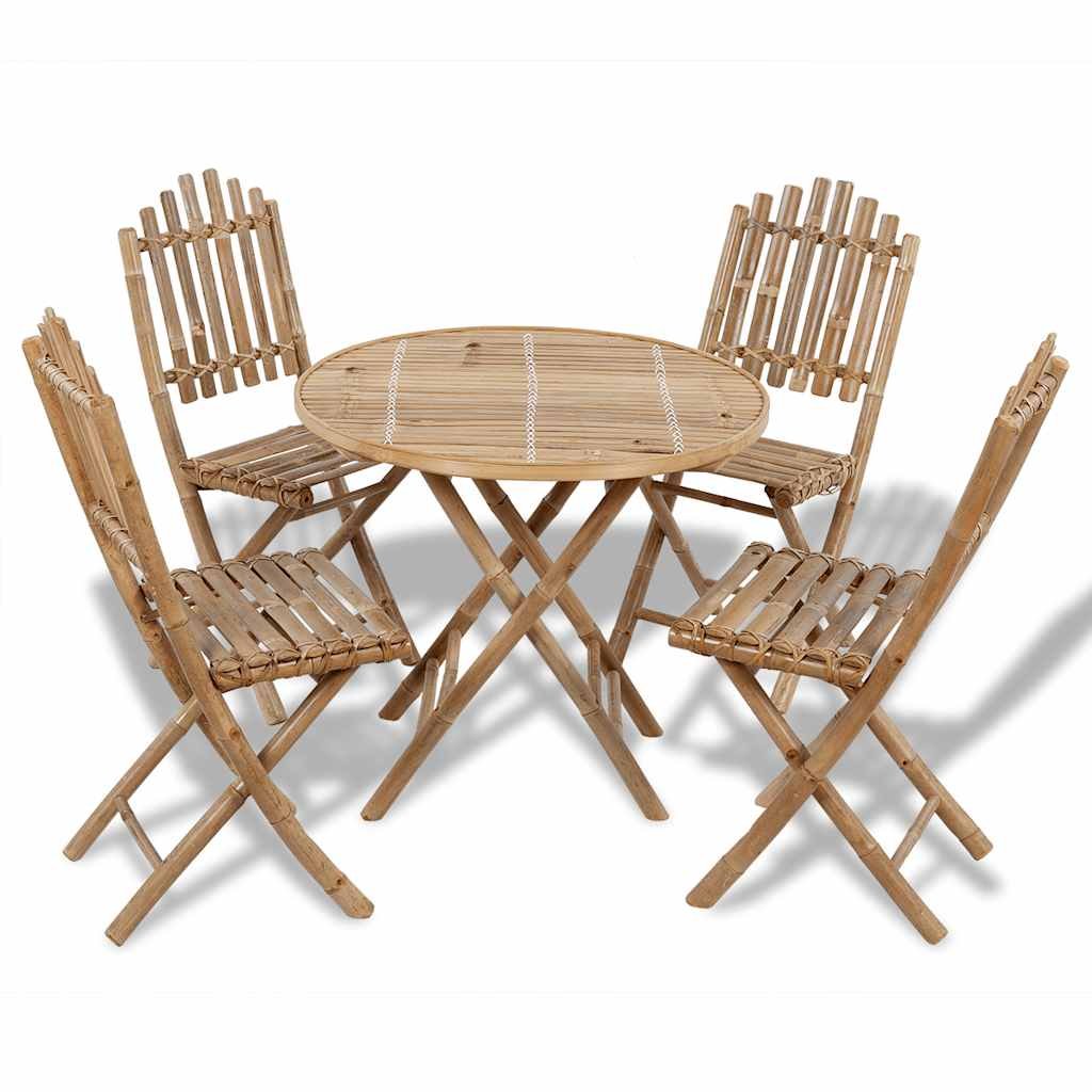 Walplus 5 Piece Bamboo Folding Outdoor Dining Set - Brown - 80 x 70 cm
