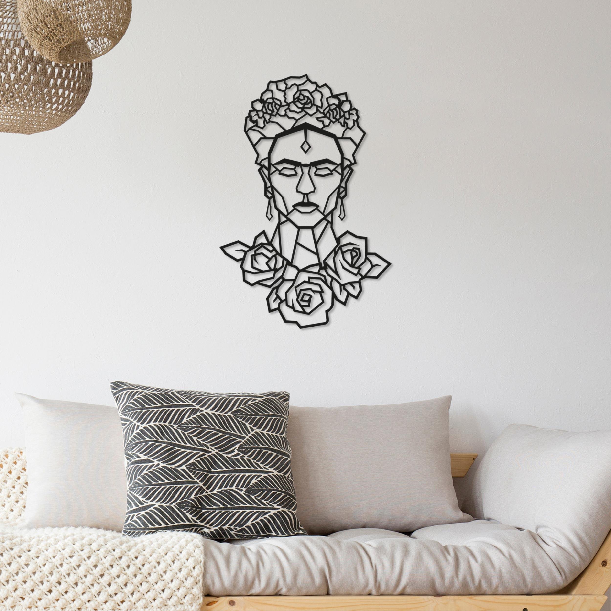 Decortie Metal Wall Art Frida Rose Metal Finish Hanging Decoration - Black
