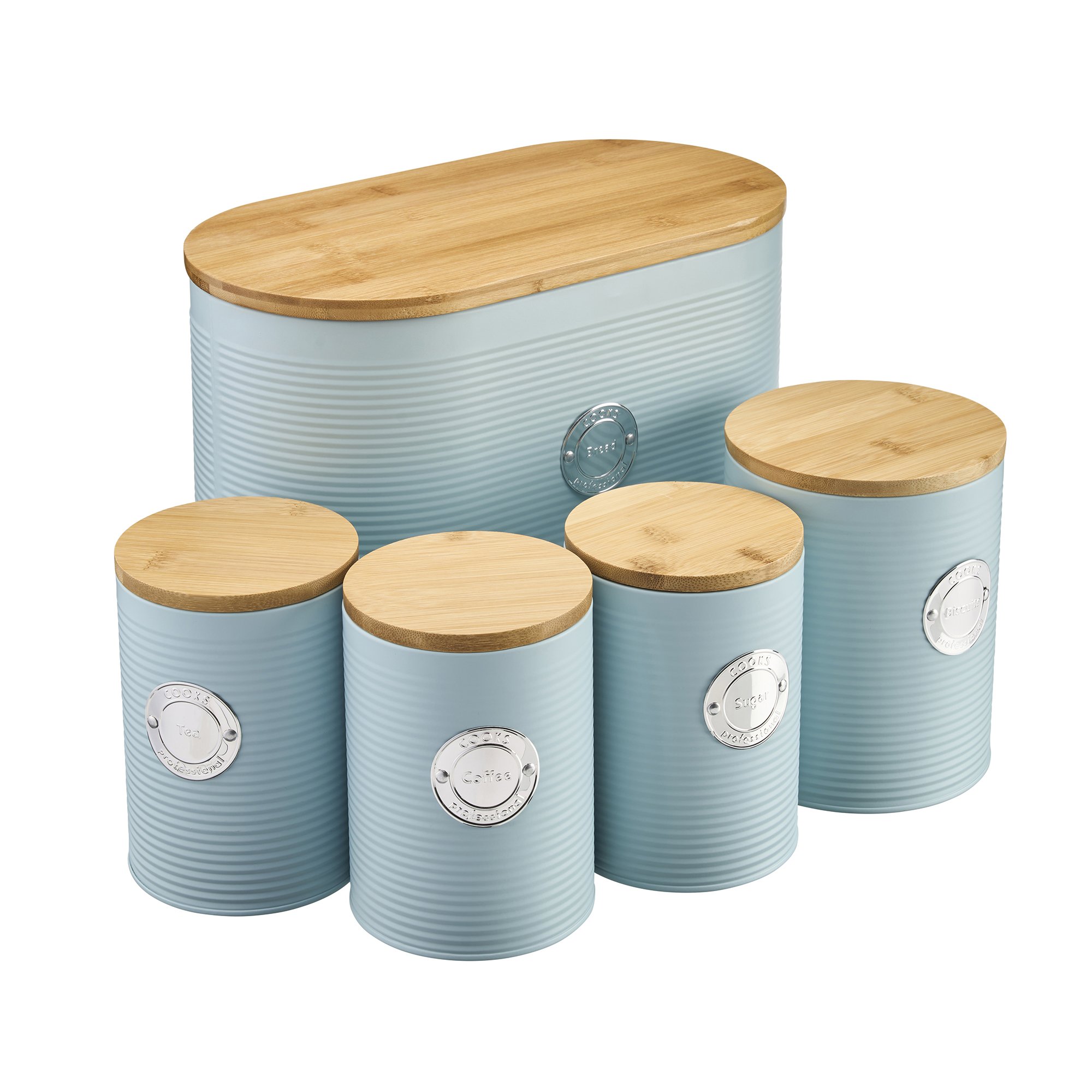 Cooks Professional 5 Piece Ribbed Kitchen Storage Set - Blue/Silver