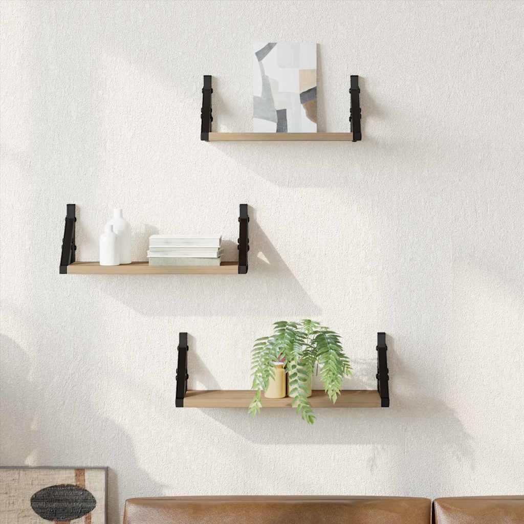 Walplus Pack of 3 Wall Shelf - Dark Oak - 37 x 12 x 13 cm