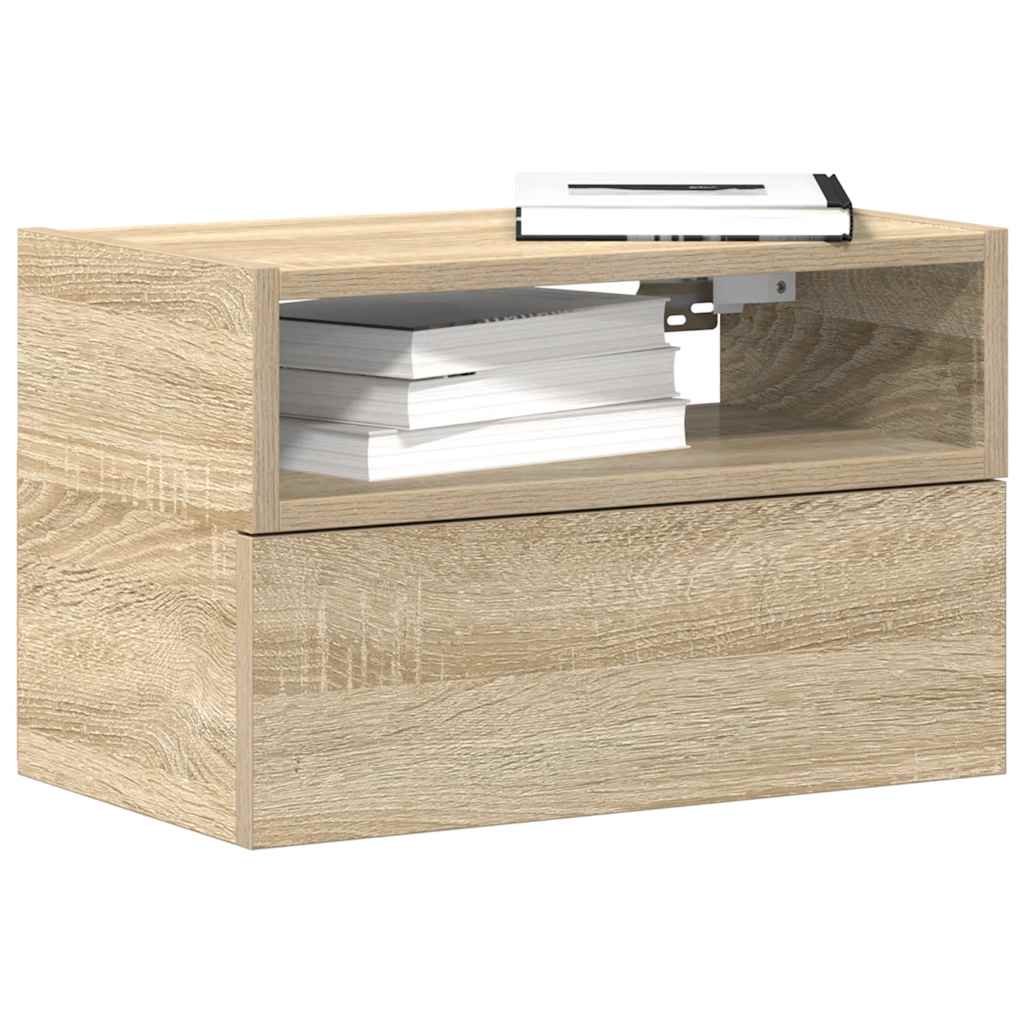 Walplus Wall Mounted Bedside Cabinet - Light Oak - 45 x 26 x 28.5 cm