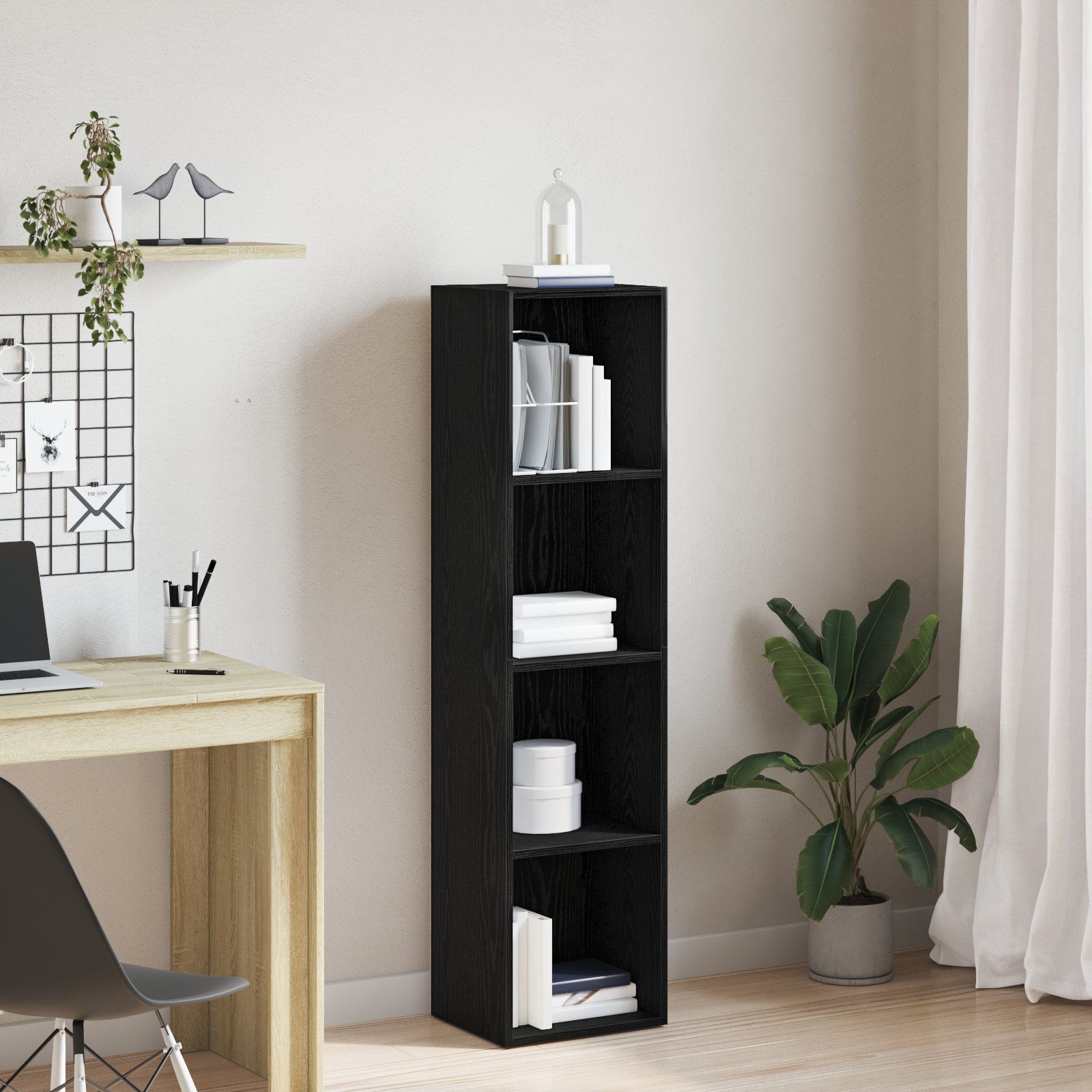 Walplus 4 Tier Engineered Wood Book Cabinet - Dark Oak - 36 x 30 x 143 cm
