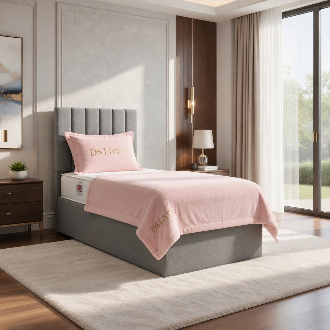 DS Living Aria Single Upholstered Ottoman Bed Frame - Silver