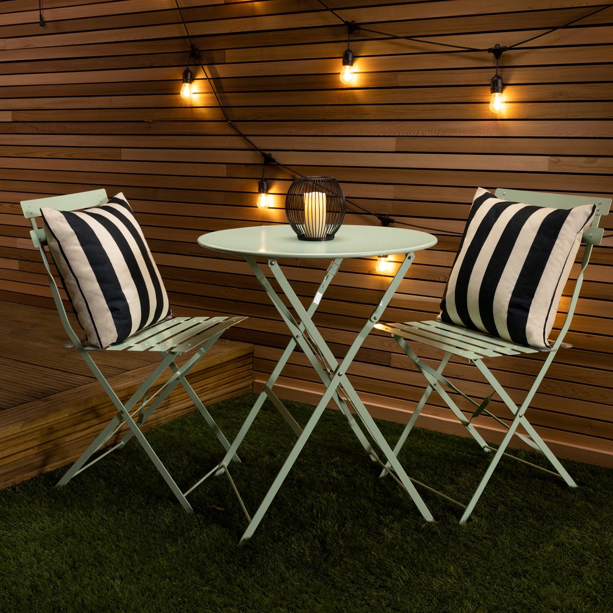 Charles Bentley Metal Garden Bistro Set with Table & 2 Chairs - Green