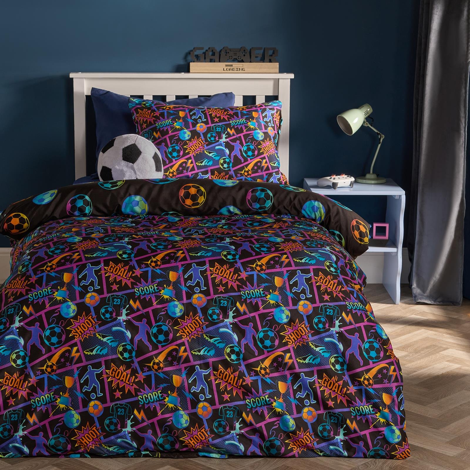 OHS Kids Comic Football Reversible Duvet Cover Set Navy - Single