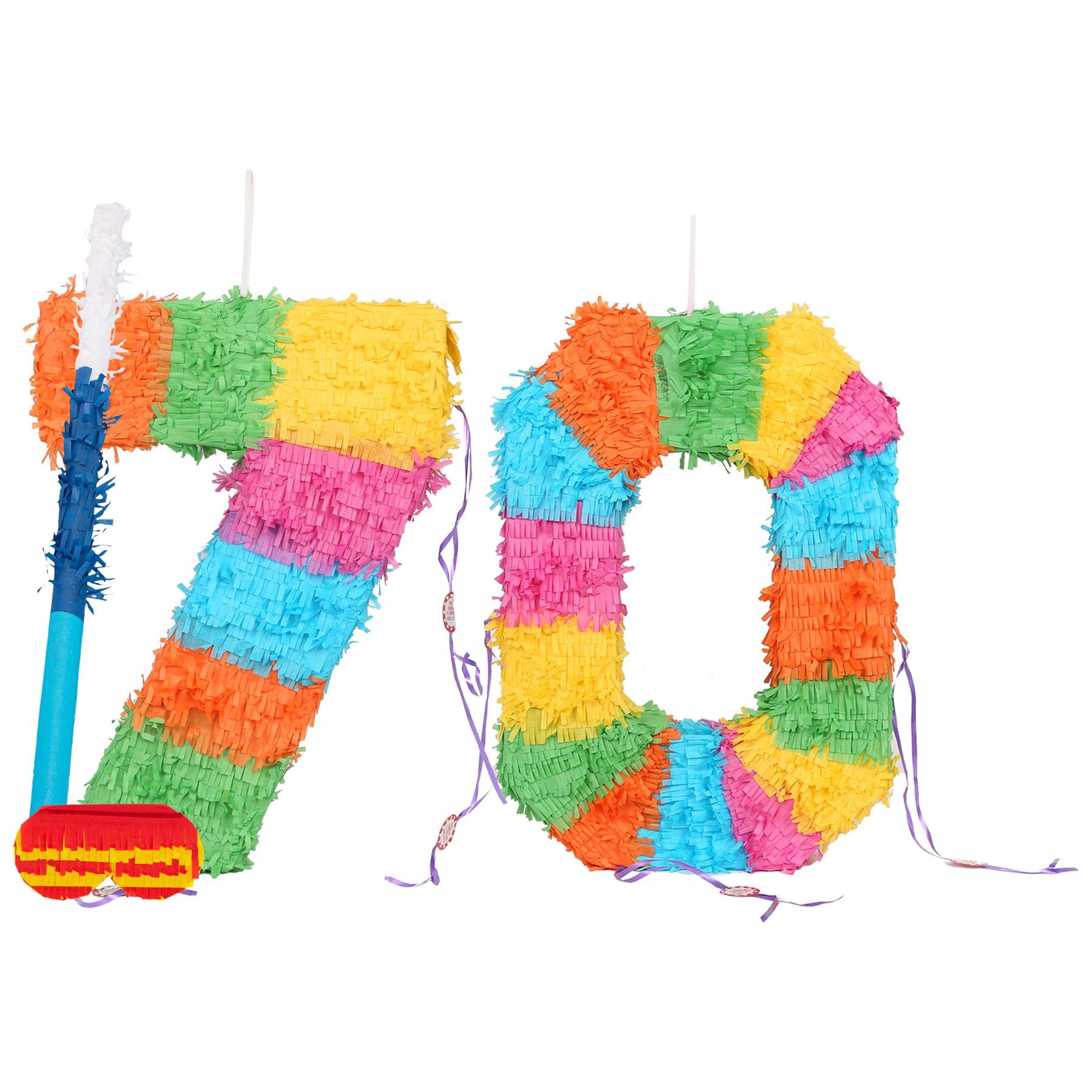 Fax Potato 70th Birthday Pinata Set with Stick & Blindfold - Blue Stick