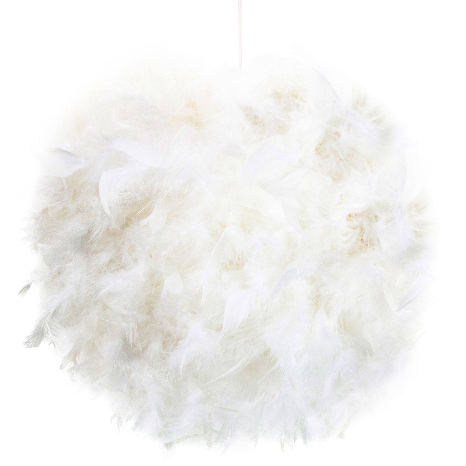 Happy Homewares White Genuine Feather Decorated Pendant Shade - 40cm