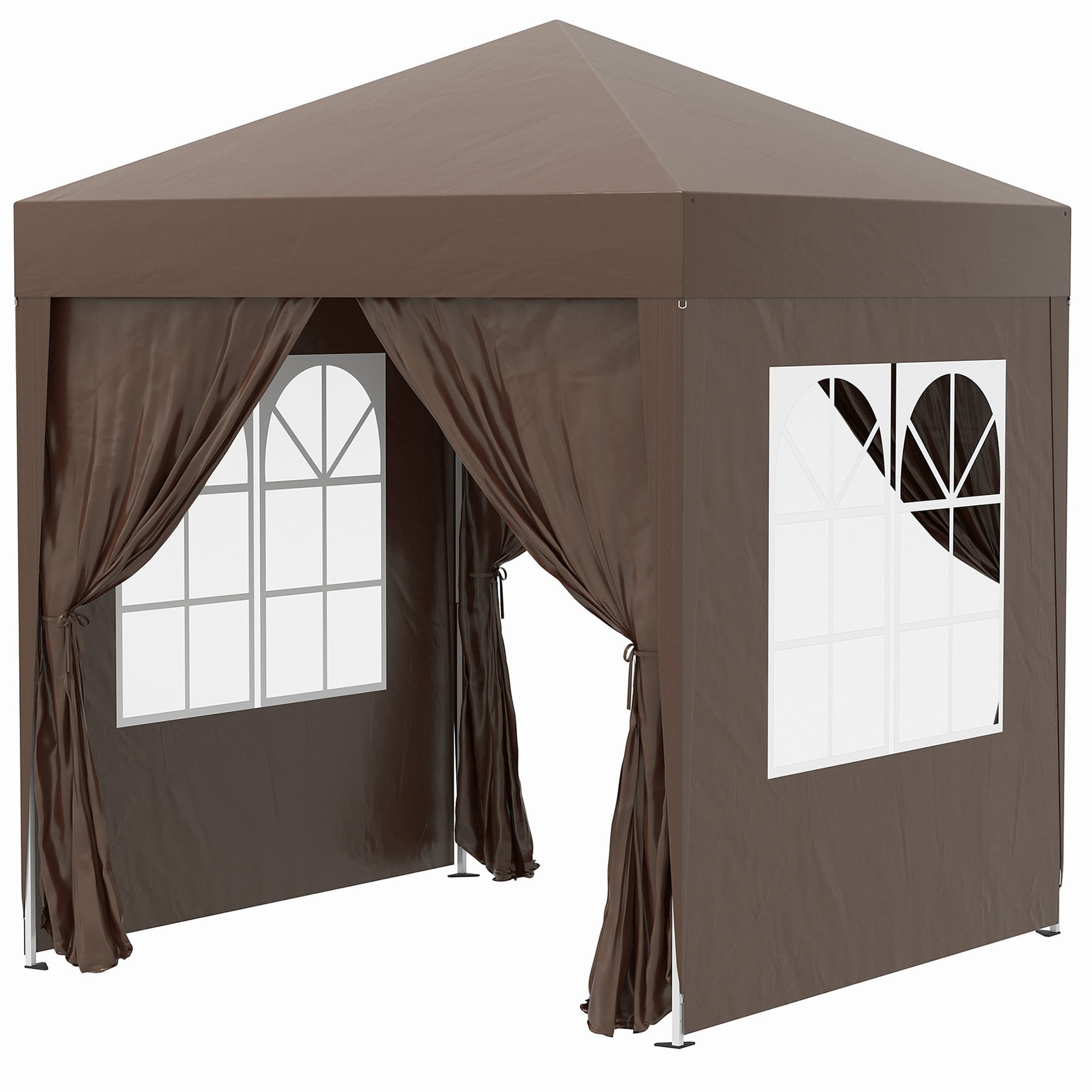 Outsunny Water Resistant Pop Up Gazebo with Sidewalls – Brown