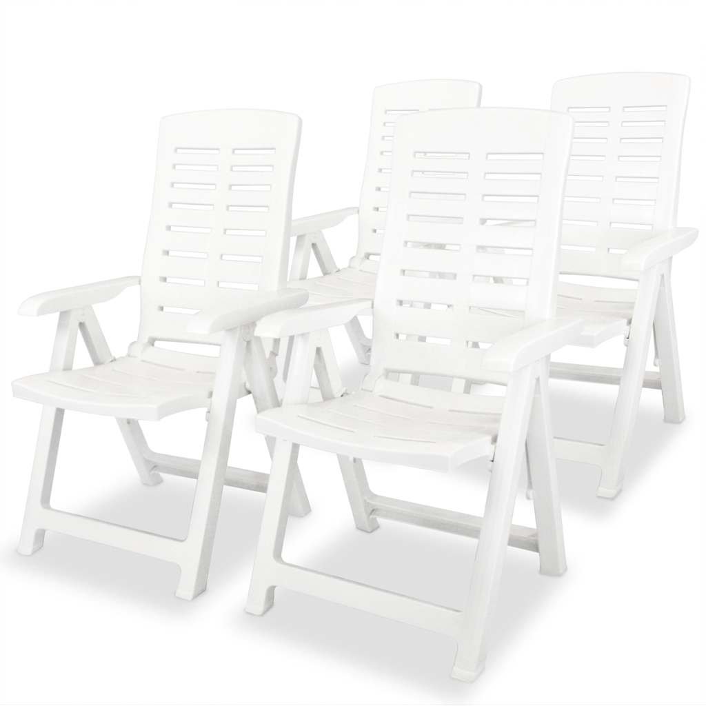 Walplus 4 Piece Plastic Reclining Folding Chairs - White - 60 x 61 x 108 cm