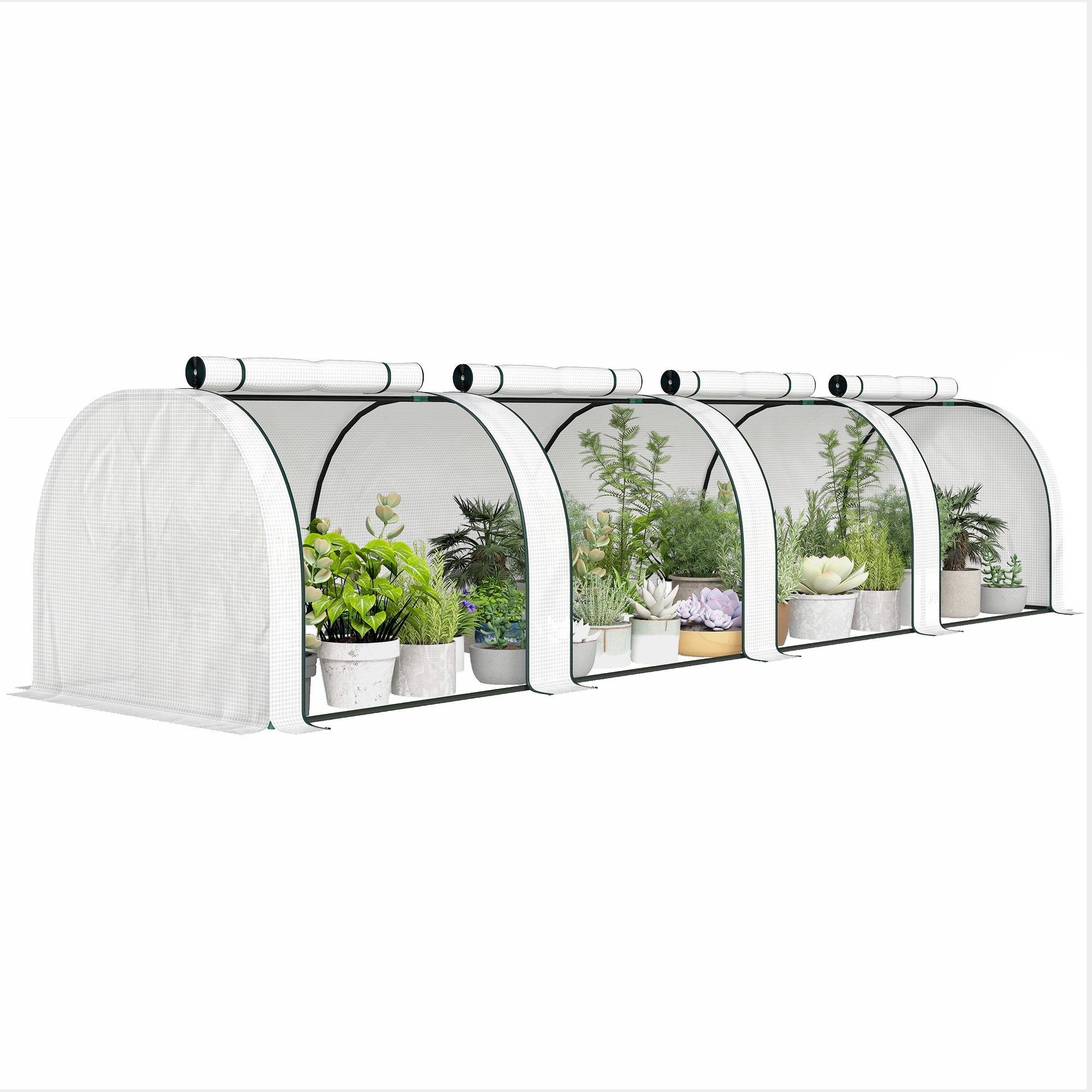 Outsunny PE Tunnel Greenhouse with Zipper Doors – White