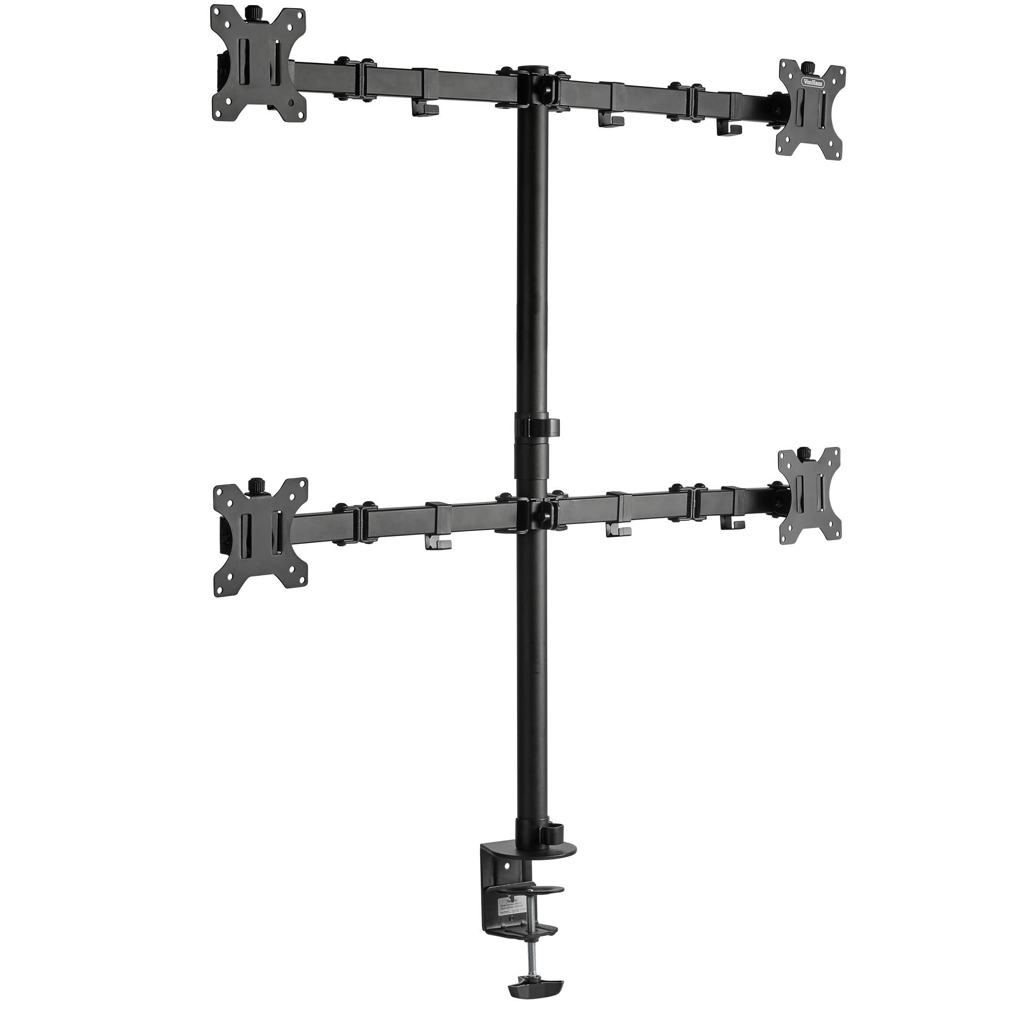 VonHaus 13-32in Metal Adjustable Quad Monitor Stand - Black