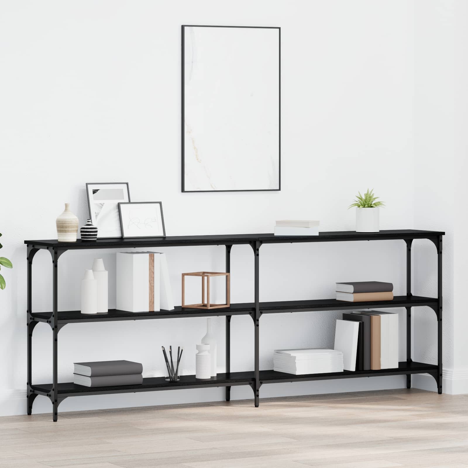 Walplus Engineered Wood Bedside Cabinet - Black Oak - 200 x 29 x 75 cm