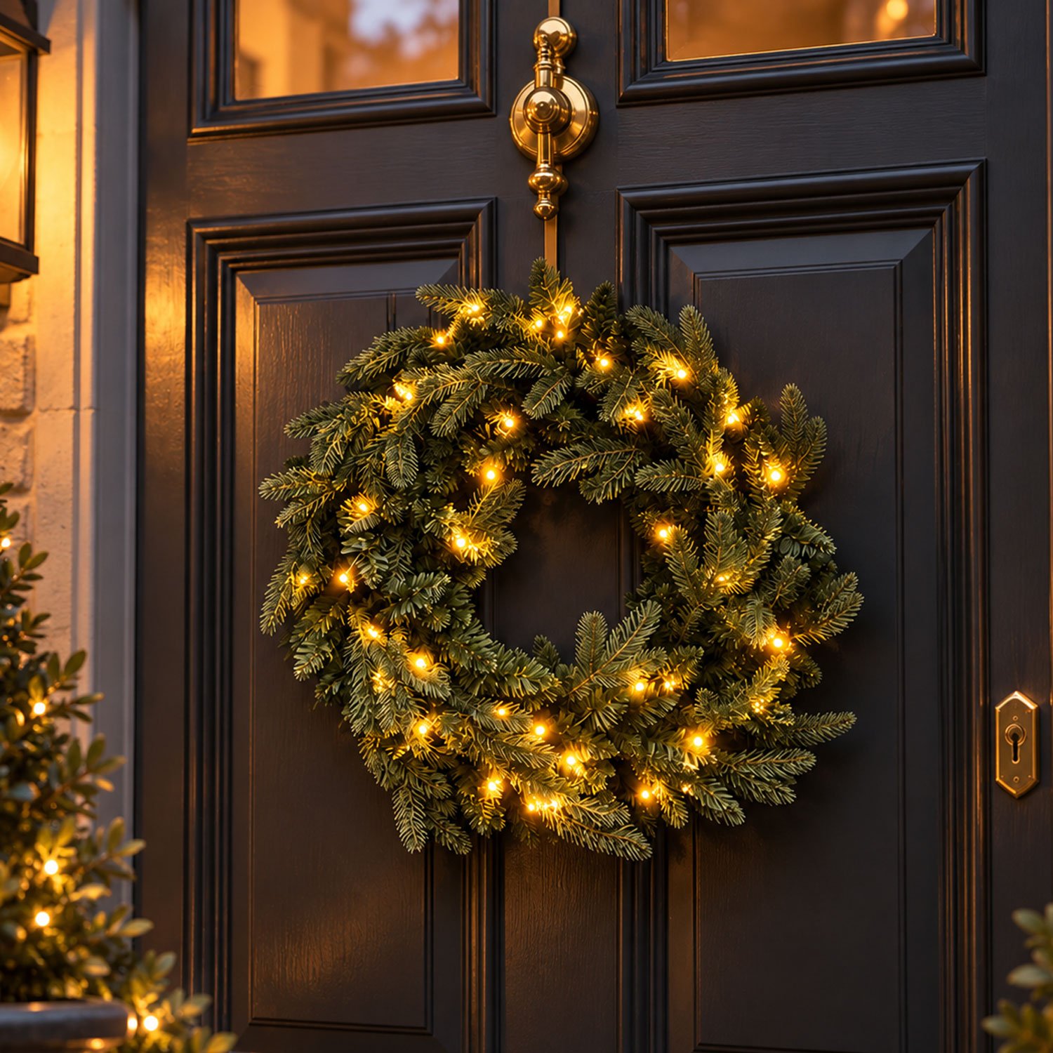 Neo 50cm Pre-Lit Artificial Fir Christmas Wreath with Warm White LED Lights