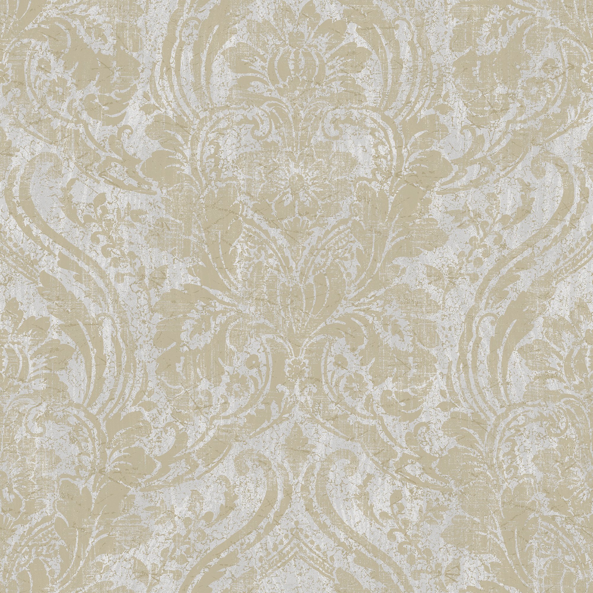 Grandeco Textured Distressed Metallic Damask Wallpaper - Grey