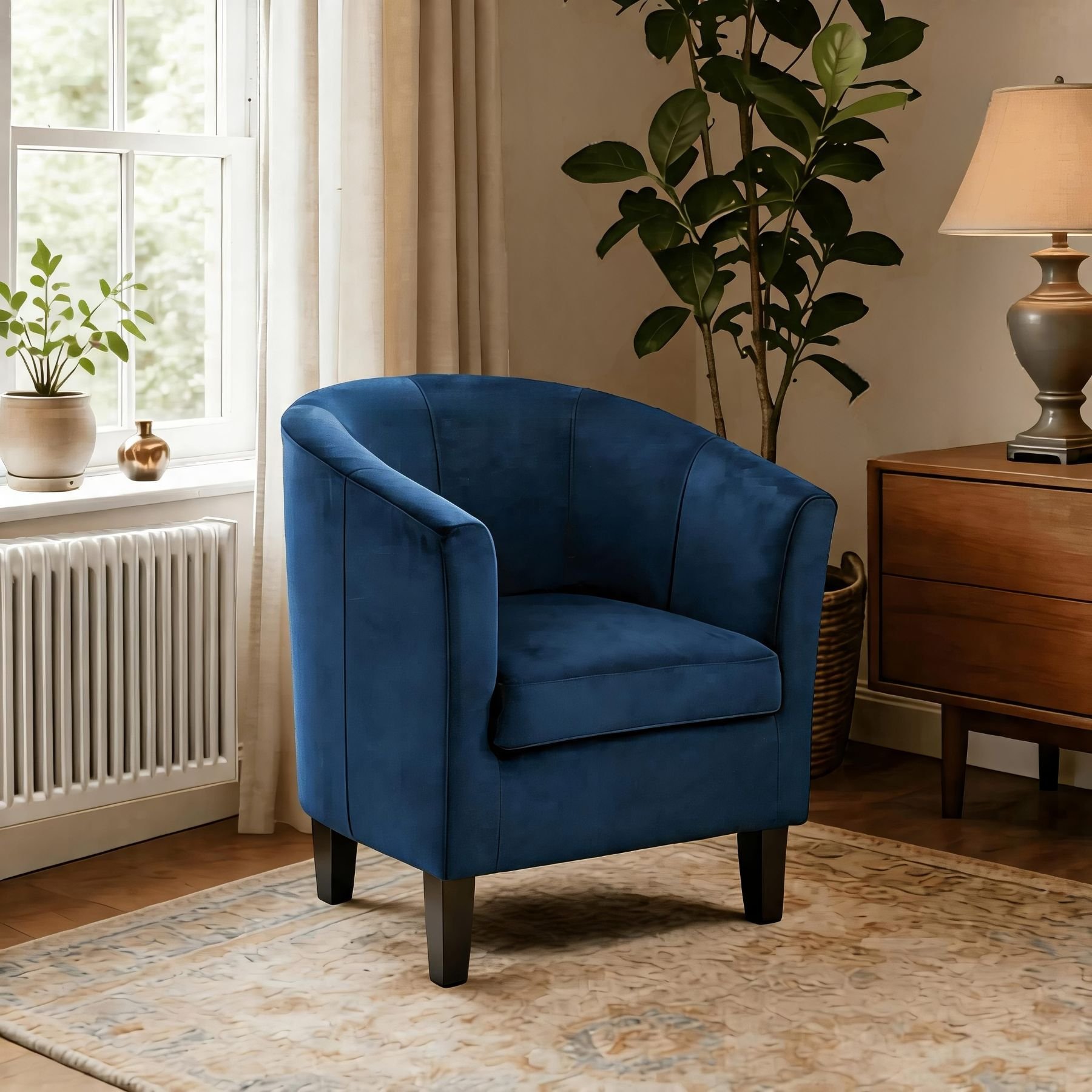 Home Source Bedford Small Velvet Padded Tub Chair - Dark Blue