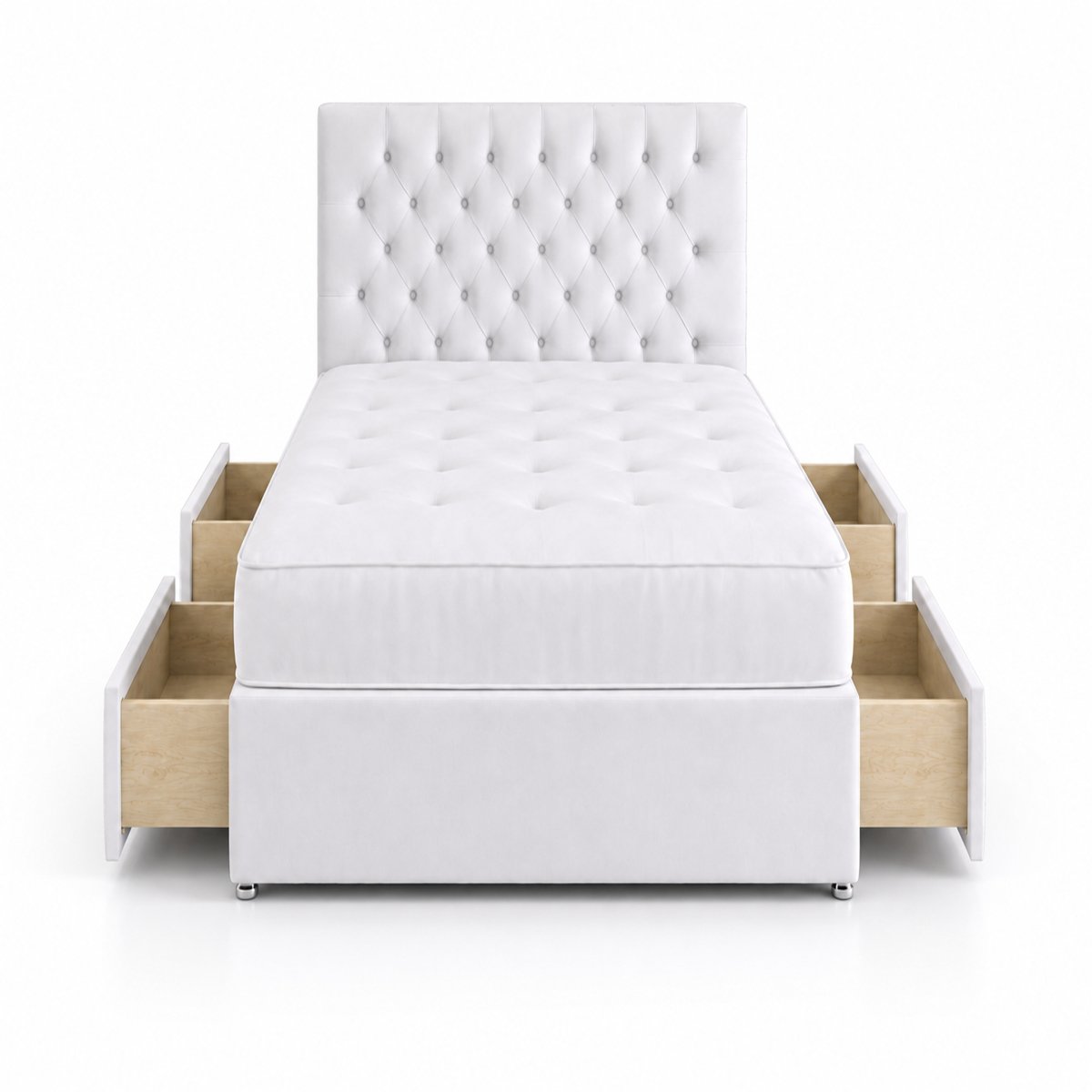 Comfy Deluxe 4ft6 Double      4 Drawer Velvet  Divan Bed Set -  White