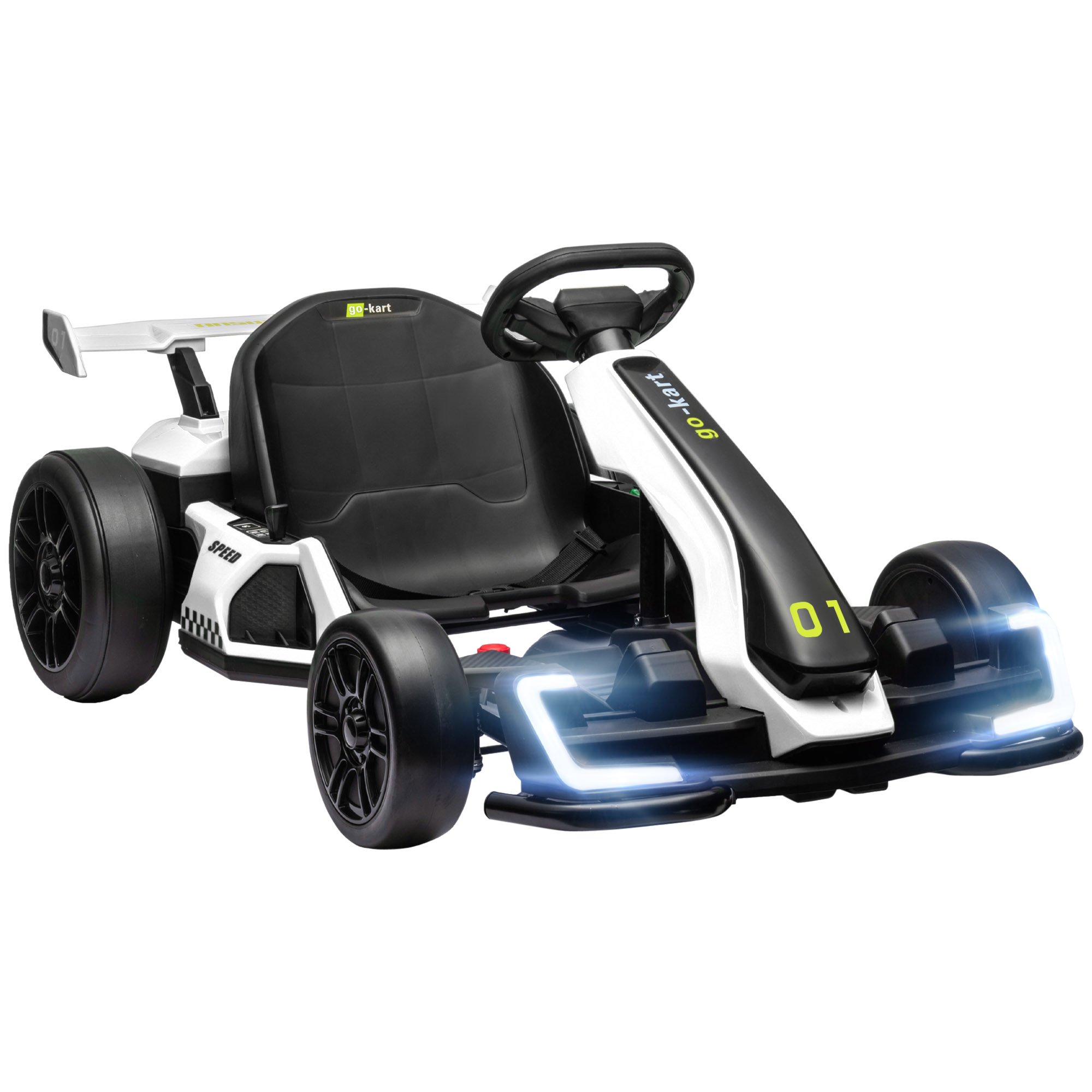 HOMCOM 24V 6 to 12 Years Adjustable Seat Drifting Ride On Go Kart – White