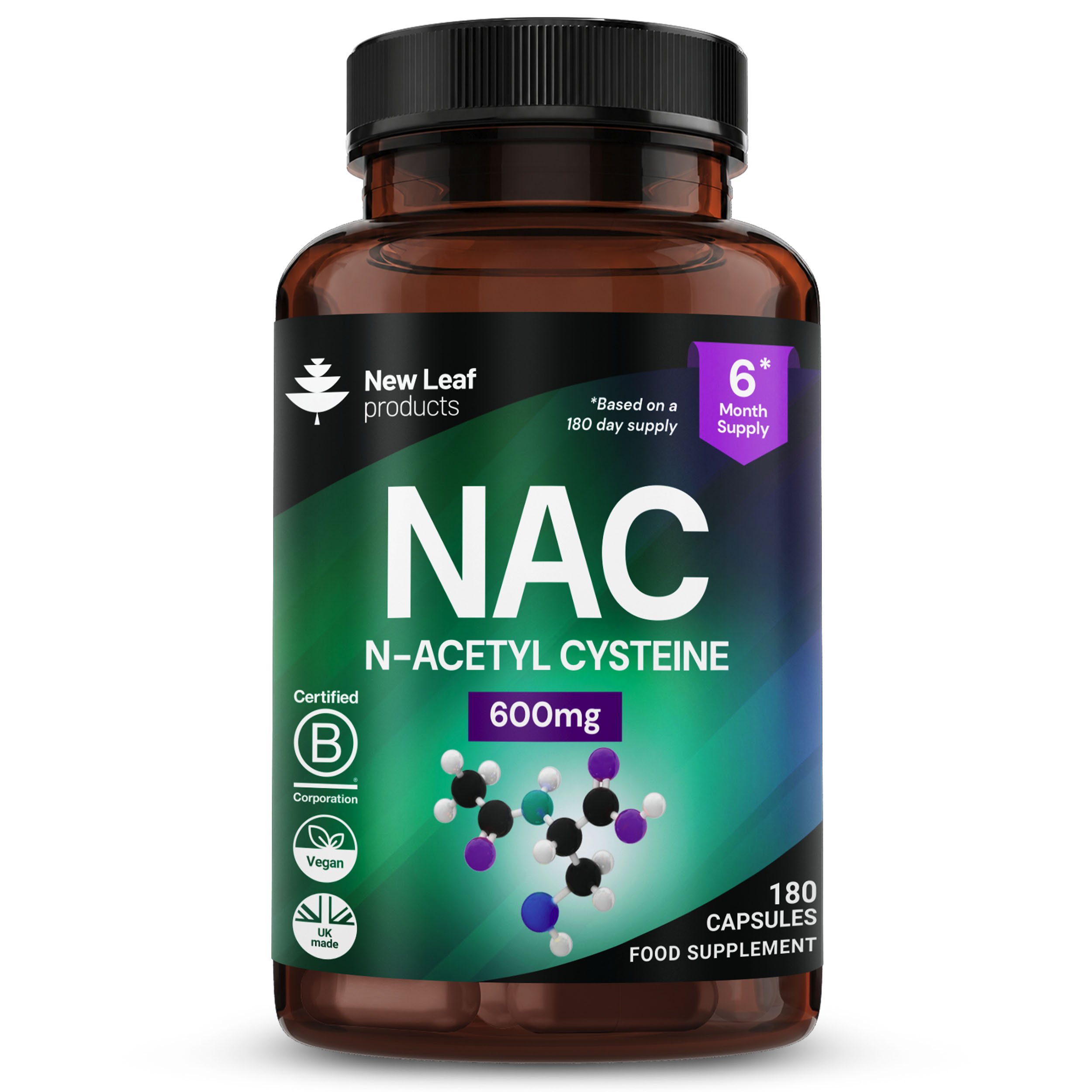 New Leaf NAC N-Acetyl Cysteine 600mg Amino Acid Supplements - 180 Capsules