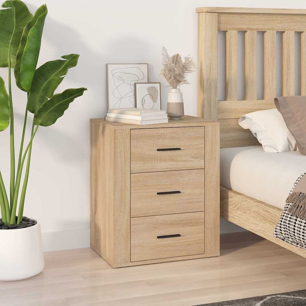 Walplus 3 Drawer Engineered Wood Bedside Cabinet - Light Oak - 50 x 36 x 60 cm