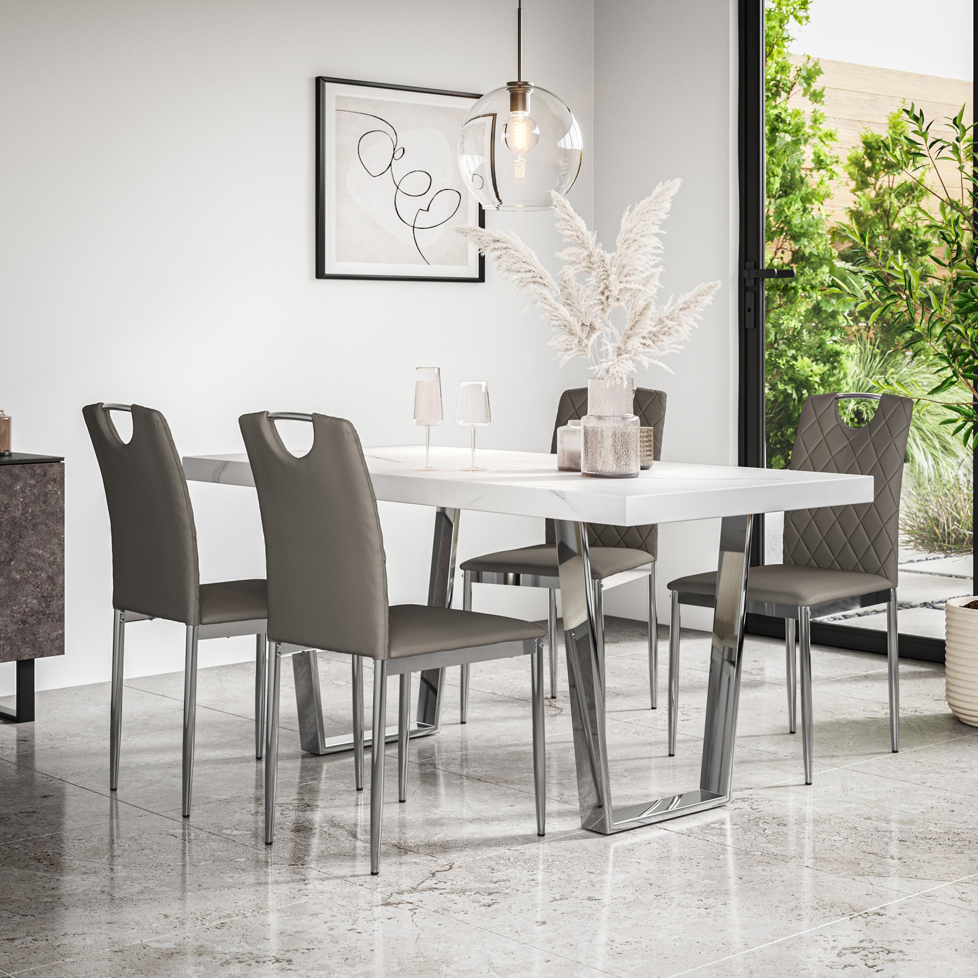 Furniture Online Aria Monza Marble Effect Dining Table & 4 Grey Chairs